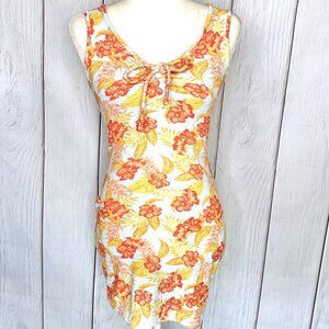 Floral Leaf Orange & White Mini Summer Dress